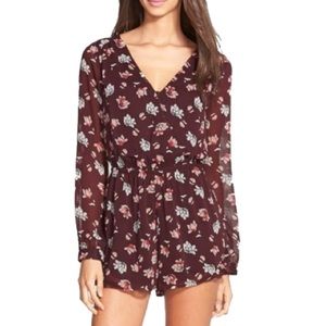 ASTR Floral Long Sleeve Ruffle Hem Romper